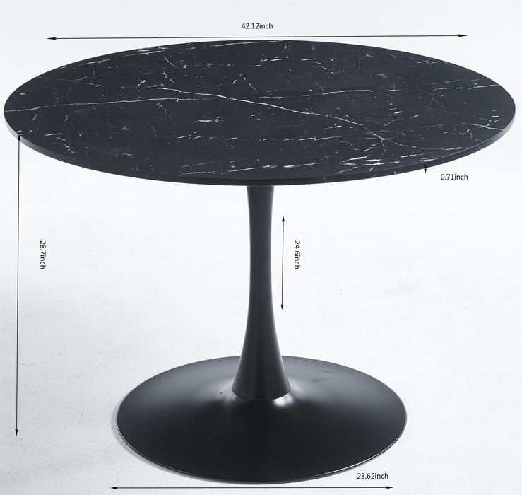 42.1" Tulip Table Mid-Century Dining Table For 4-6 People With Round MDF Table Top, Pedestal Dining Table, End Table Leisure Coffee Table - Black