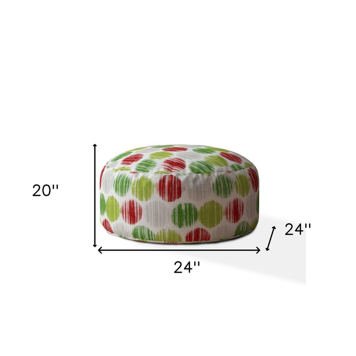 Cotton Round, Polka Dots Pouf Ottoman - Green / White