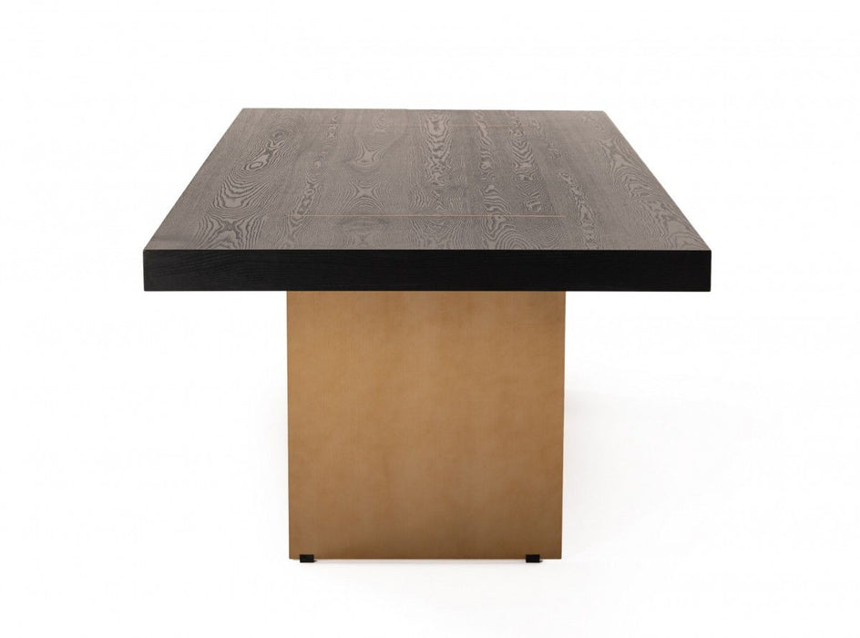 Rectangular And Metal Dining Table - Dark Brown / Brass