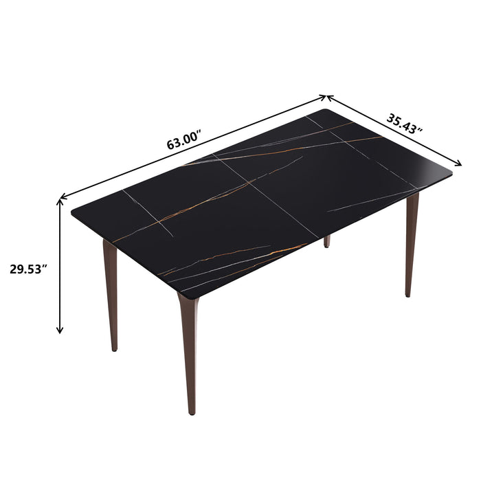 63" Modern Artificial Stone Black Straight Edge Metal Leg Dining Table, 6 People - Black