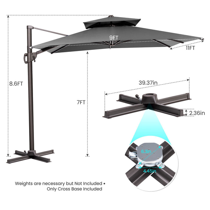 Round Tilt Cantilever Patio Umbrella With Stand - Dark Gray