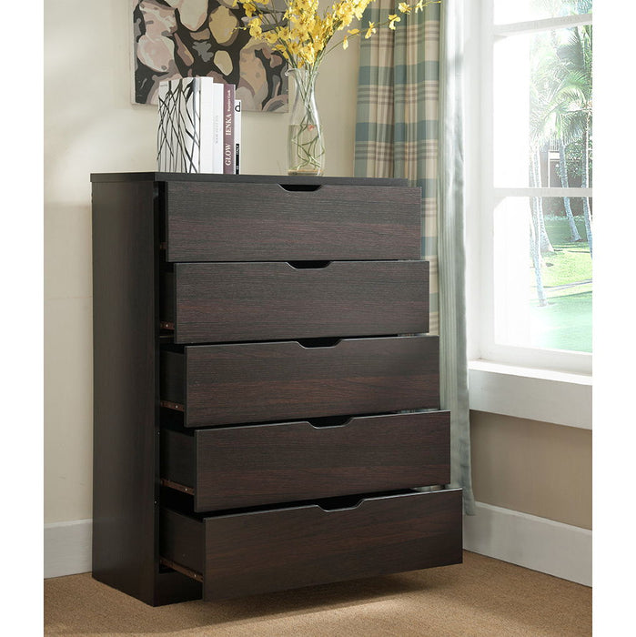 Functional 5 Drawer Chest - Dark Brown