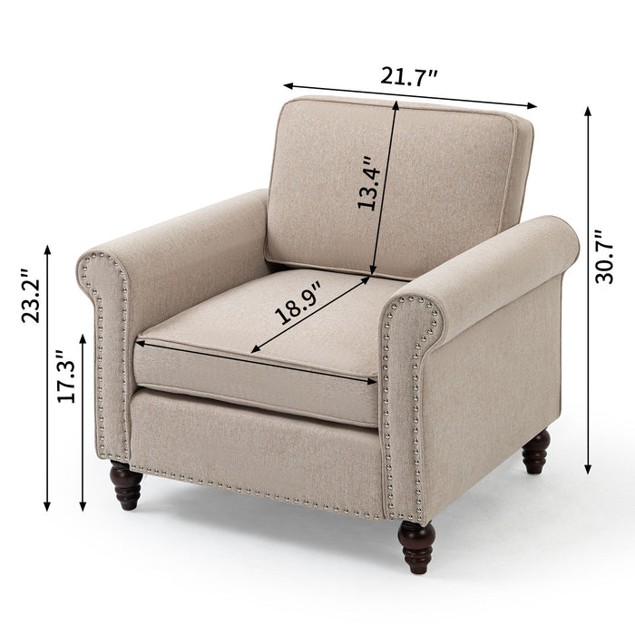 Modern Upholstered Accent Chair Armchair, Fabric Reading Living Room Side Chair, Single Sofa - Light Beige