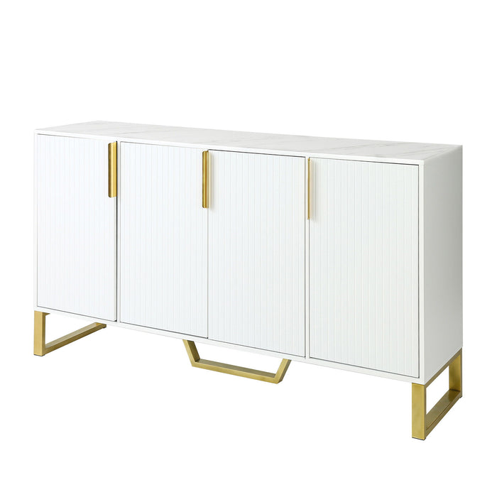 Modern Sideboard With Four Doors, Metal Handles & Legs And Adjustable Shelves Kitchen Cabinet