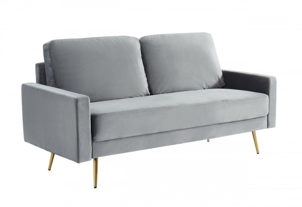 Velvet Sofa With Brass Legs - Gray