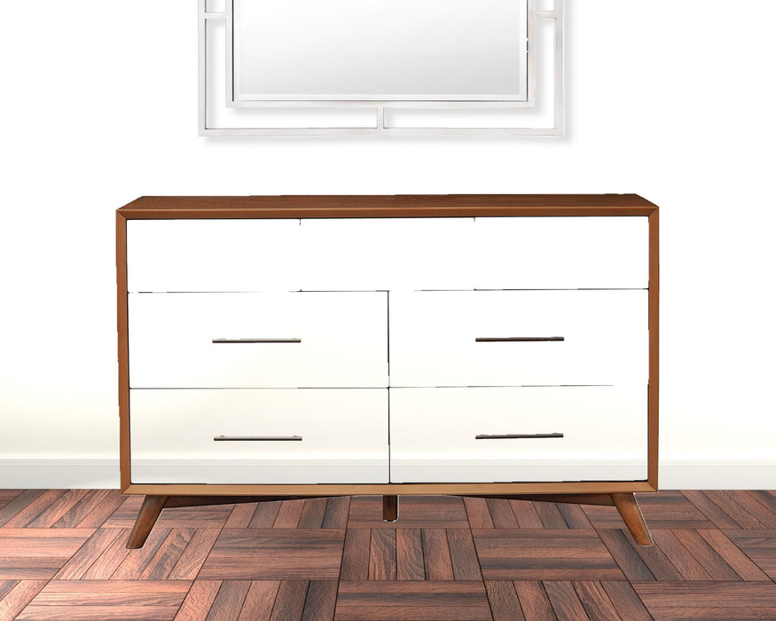 Solid Wood 7 Drawer Double Dresser - Brown / White