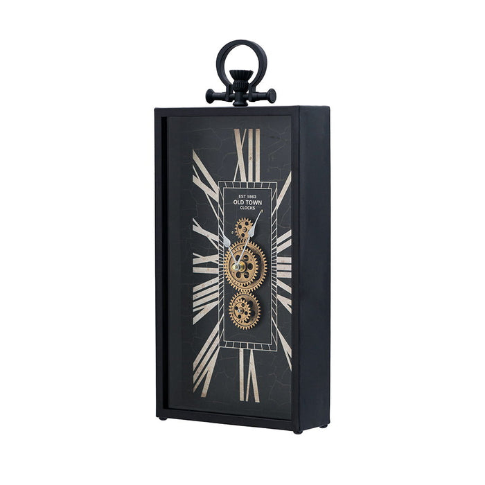 Decorative Roman Numeral Table Clock, Home Decor Gear Clock - Black / Gold