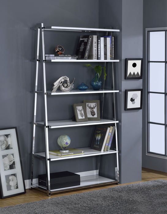 Coleen - High Gloss Chrome Bookshelf - White