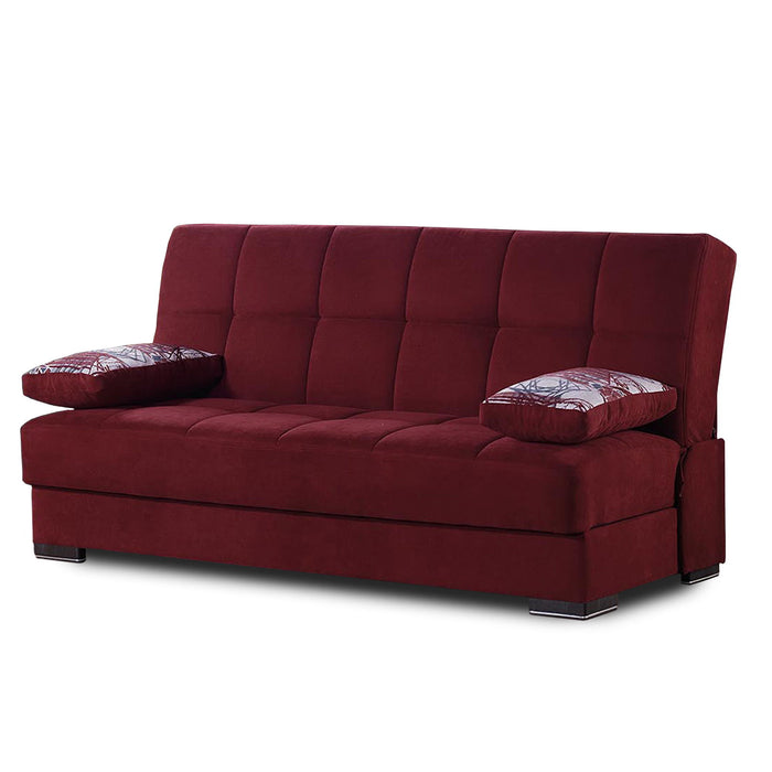 Sleeper Sofa Chenille And Toss Pillows With Brown Legs - Red