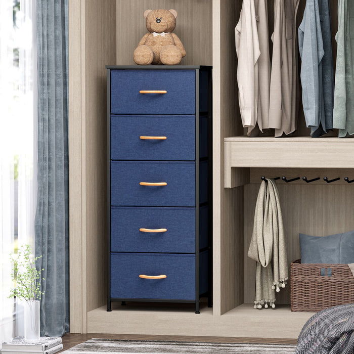 Steel And Fabric Five Drawer Chest - Blue / Black