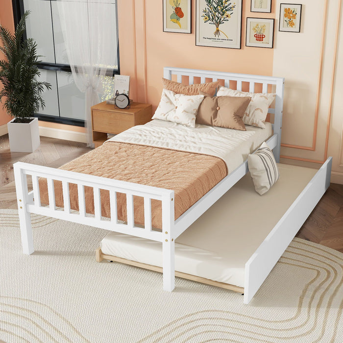 Twin Bed With Trundle, Platform Bed Frame With Headboard And Footboard, For Bedroom Small Living Space, No Box Spring Needed