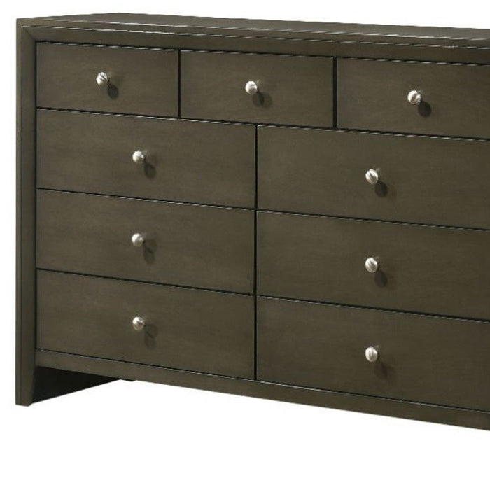 Solid Wooden Nine Drawer Triple Dresser - Gray