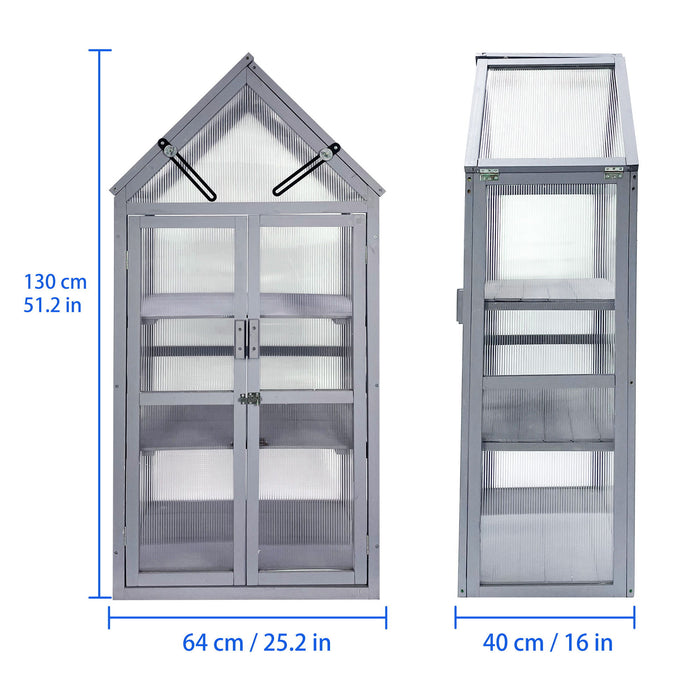 Mini Greenhouse Kit, Outdoor Small Green House, Wood, Plant Stand For Indoor Garden & Patio Balcony Apartments Porch Terrace Outsid Accessories, Uv-Resistant - Gray