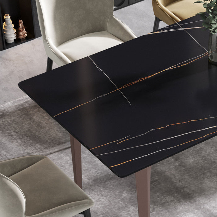 70.87" Modern Artificial Stone Black Straight Edge Metal Leg Dining Table, Can Accommodate 6-8 People - Black