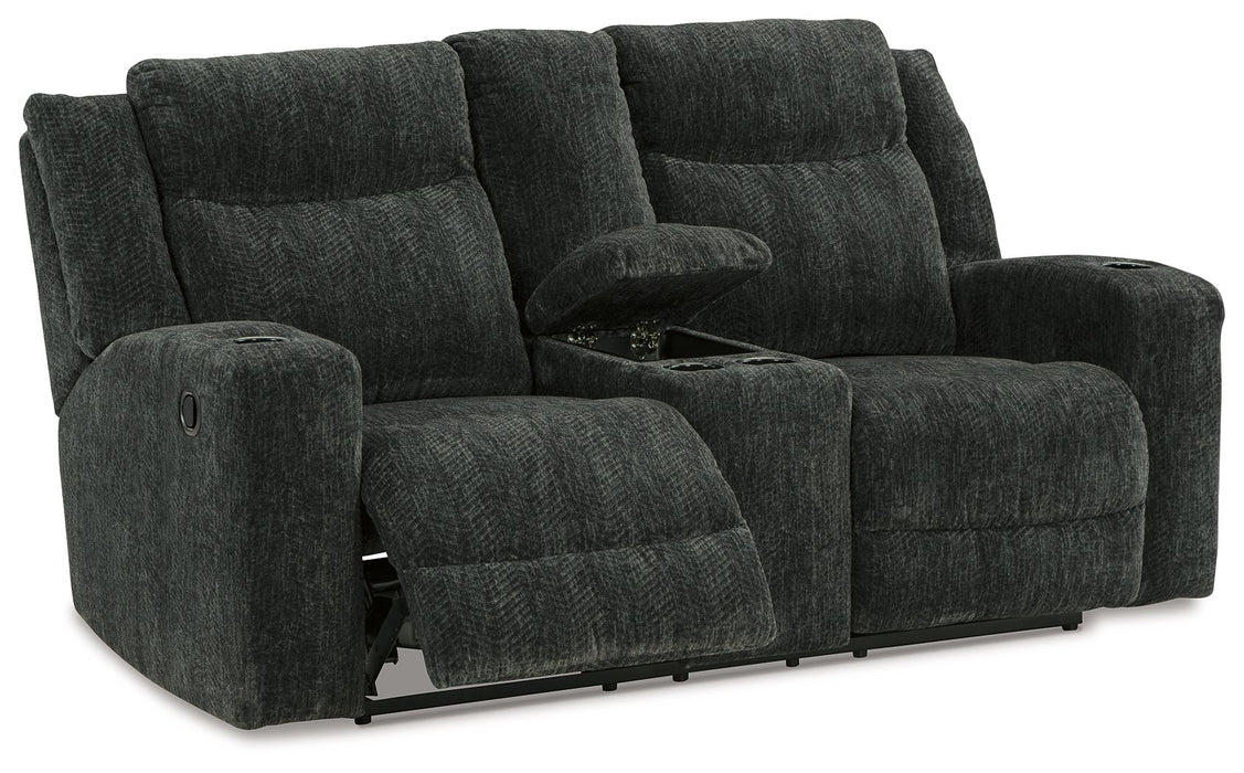 Martinglenn - Ebony - Dbl Reclining Loveseat W/Console - Fabric