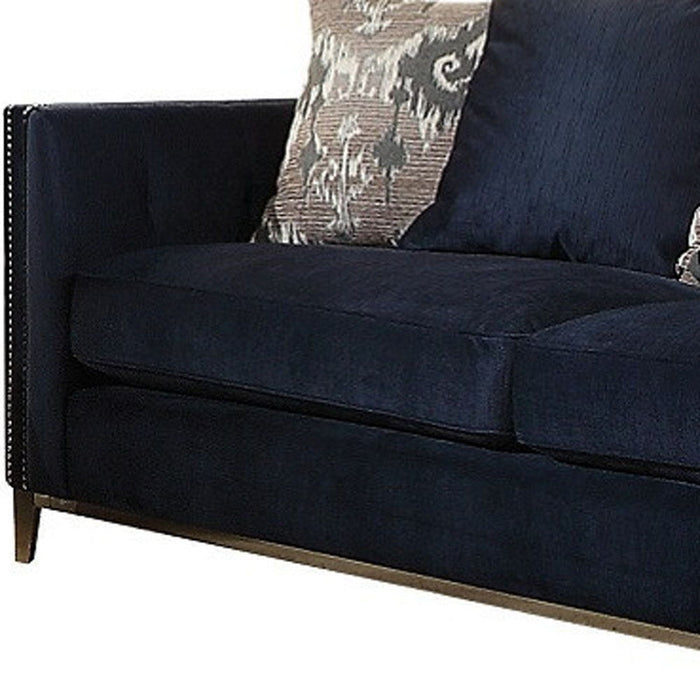 Velvet Sofa And Toss Pillows With Silver Legs - Blue