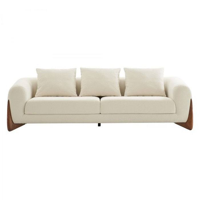 Standard Sofa 100" - Cream - Long Fabric and Walnut Wood