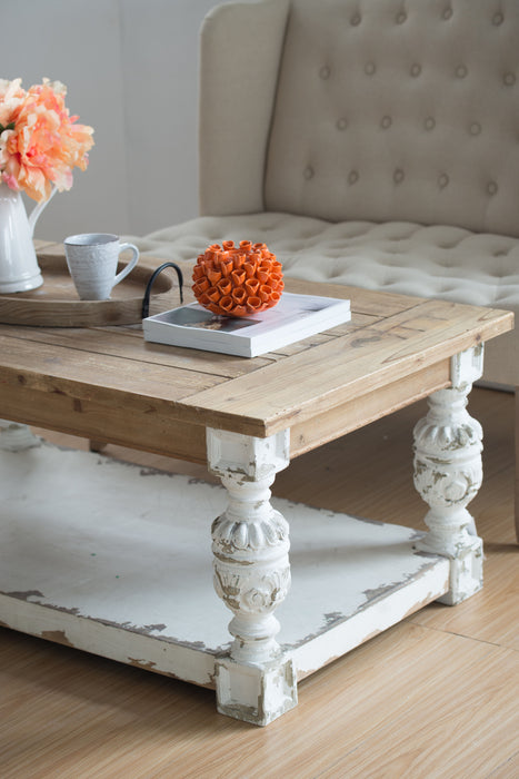 Rectangle Coffee Wooden Coffee Table, French Country Coffee Table - Brown / Antique White