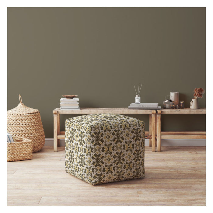 Cotton Geometric Pouf Ottoman - Beige