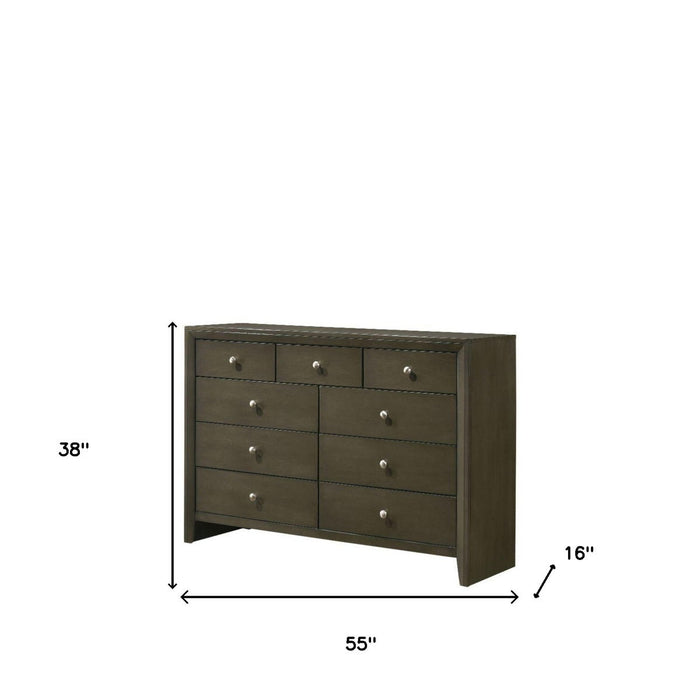 Solid Wooden Nine Drawer Triple Dresser - Gray