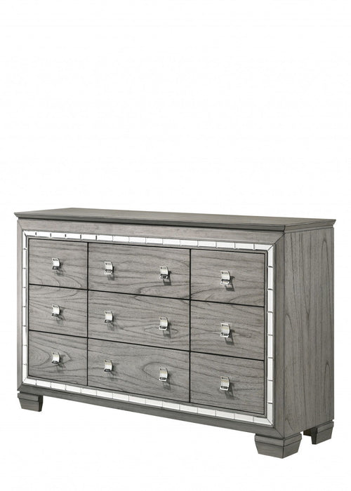 Solid Wood Nine Drawer Triple Dresser - Light Gray