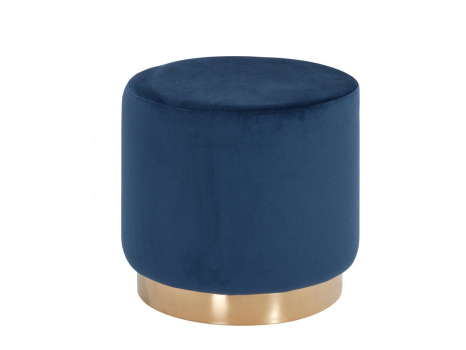 Velvet Footstool Ottoman - Blue / Gold