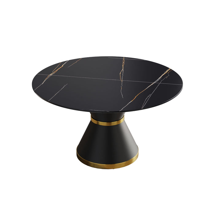 Round Modern Artificial Stone Carbon Steel Base Dining Table, Can Accommodate 6 People - Black