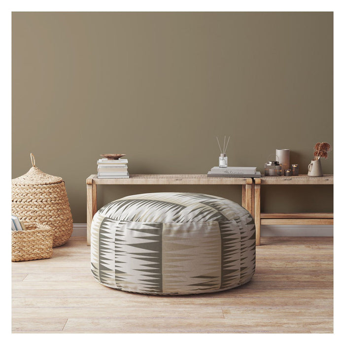 Cotton Round Chevron Pouf Cover - Beige