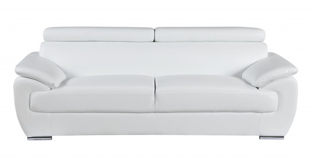 Leather Sofa With Silver Legs - White