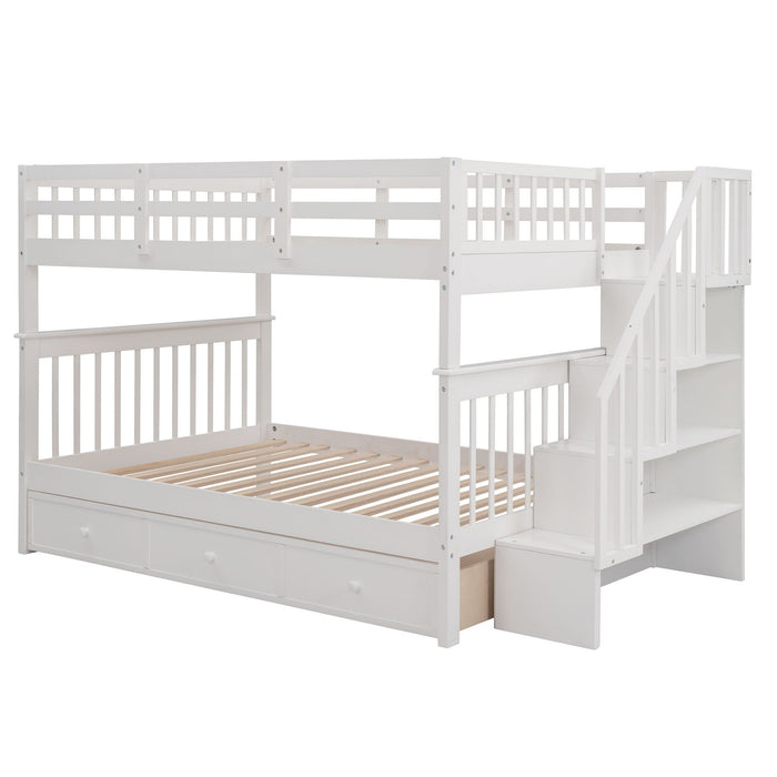 Stairway Bunk Bed With Drawer, Storage And Guard Rail For Bedroom