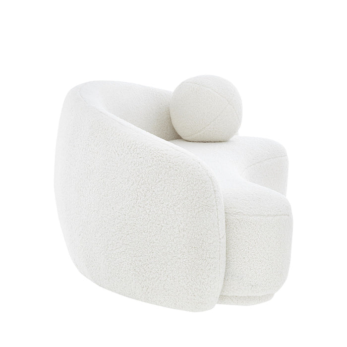 Sherpa Curved Sofa And Toss Pillow With Legs - White