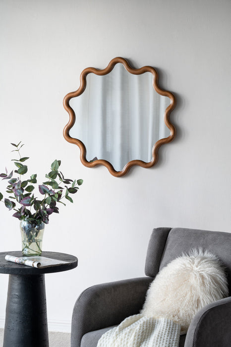 Wooden Accent Mirror With Unique Frame, Wall Mirror For Living Room Bedroom Entryway - Brown