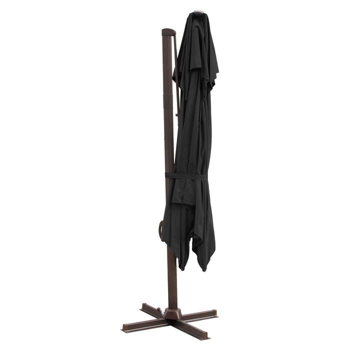 Polyester Square, Tilt Cantilever Patio Umbrella With Stand - Black