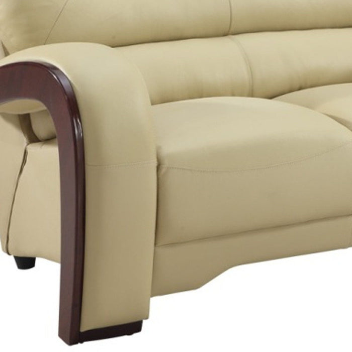 Brown Faux Leather Love Seat - Beige / Dark