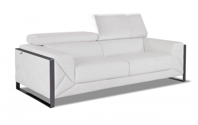 Italian Leather Sofa With Silver - White