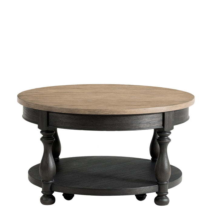 Barrington Two Tone - Round Cocktail Table - Antique Oak / Matte Black