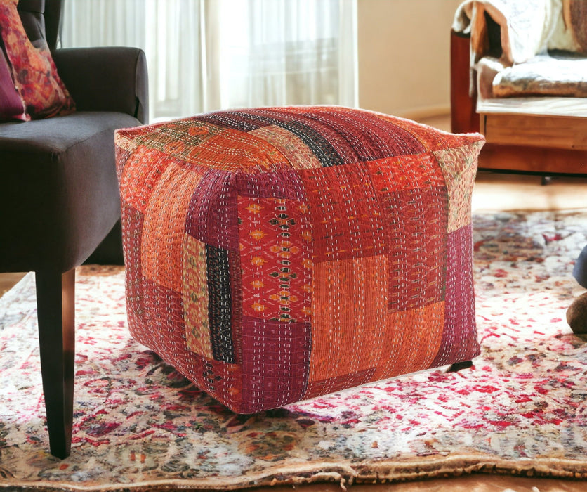 Cotton Blend Ottoman - Red