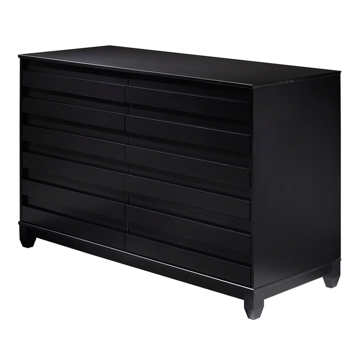 Modern 6 Drawer Solid Wood Dresser With Channel Pulls - Black