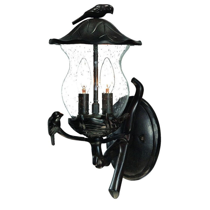 Bird Detail Lantern Wall Light - Matte Black