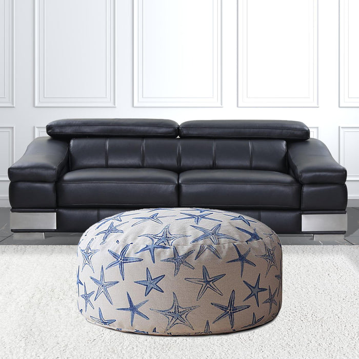 Canvas Round Abstract Pouf Cover - Blue / White