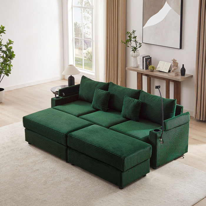 Modern Style Loveseat Sofa Sectional Sofa Couch With Storage Space, A Movable Ottoman, Two USB Ports, Two Cup Holders, A Phone Holder For Living Room