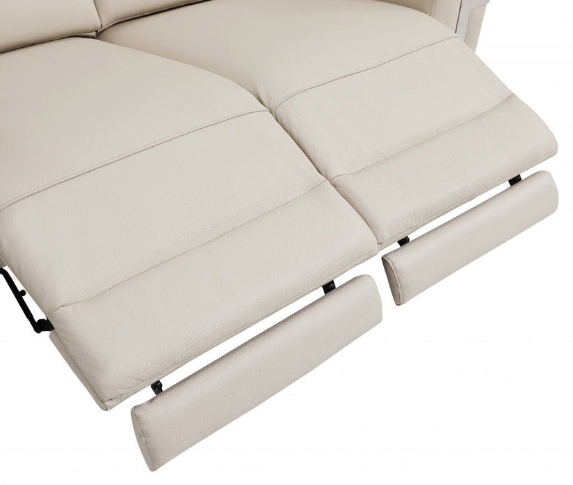 Italian Leather USB Sofa - Beige / Silver