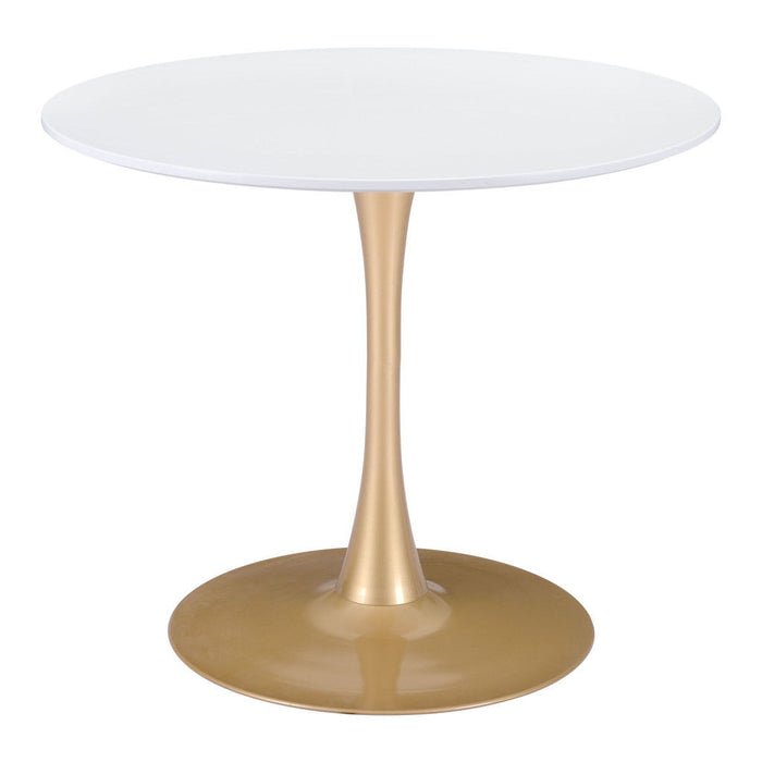 Round Pedestal Dining Table - White / Gold