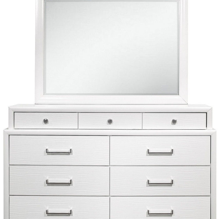 Solid Wood Mirrored Nine Drawer - White