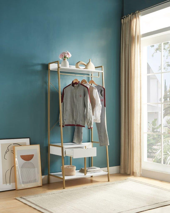 Metal Clothes Rack Open Wardrobe Free Standing With One Drawer Hanging Clothes Rod