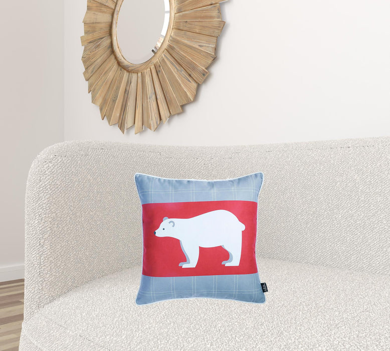 18"Lx18"H Christmas Bear Printed Decorative Throw Pillow Cover - Blue And Red
