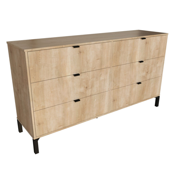 Manufactured Wood With Black Six Drawer Double Dresser - Light Natural