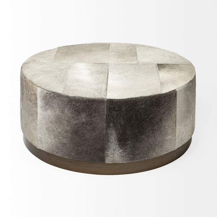 Wool Footstool Ottoman - Brown / Gray