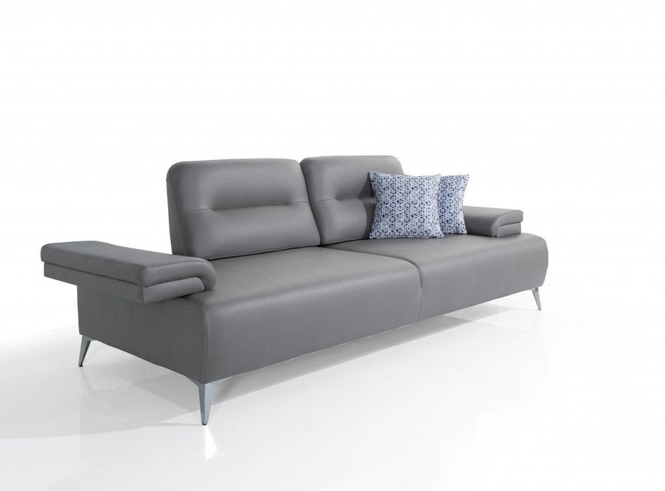 Leather Convertible Sofa And Toss Pillows With Silver Legs - Light Gray