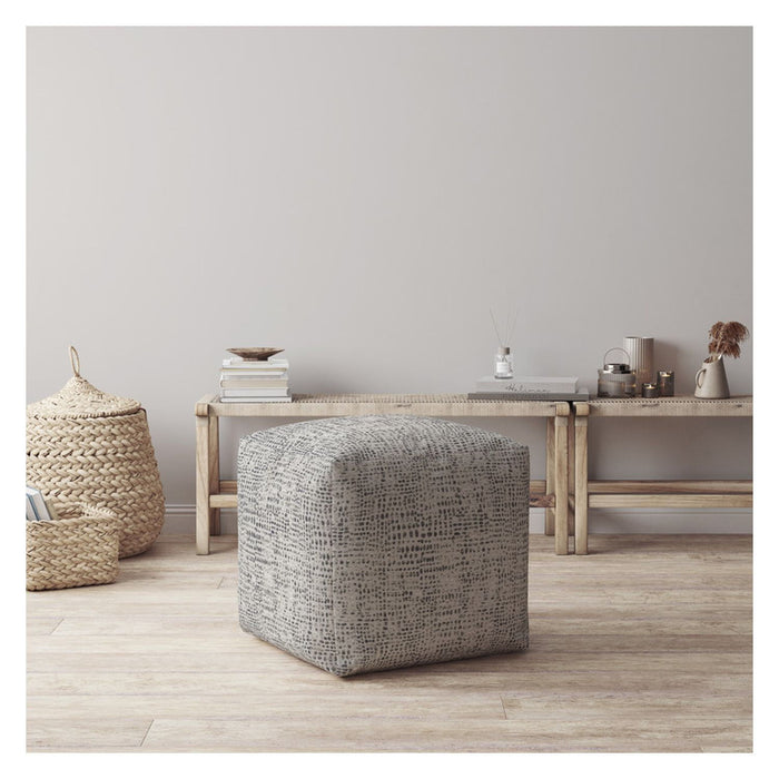 Canvas Abstract Pouf Ottoman - Beige